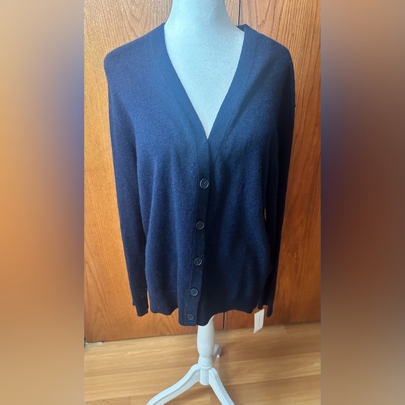 NWT CHARTER CLUB Size L 100% Cashmere Button Cardigan Sweater Admiral Blue - Picture 1 of 16